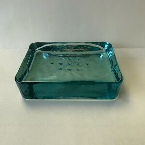 Vintage Solid Thick Heavy Green Teal Aqua Recycled Glass Soap Dish.